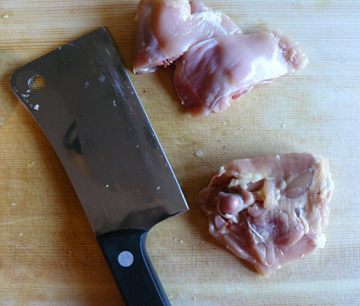 Cutting up chicken thighs for Korean fried chicken