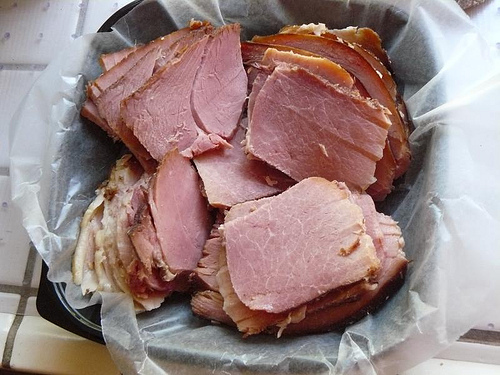 Honey baked ham with red wine and orange rind