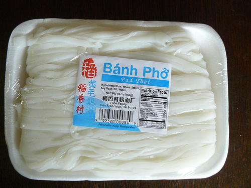 Freshly made banh pho rice noodles