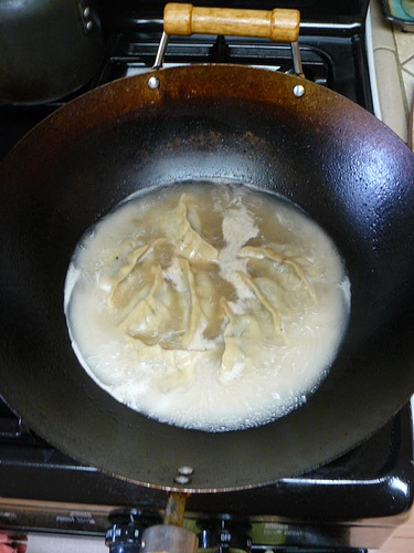 wok stickers with some oil