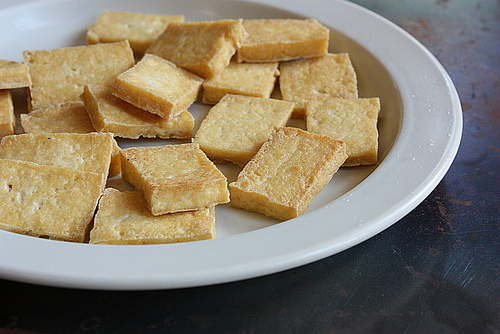 Fried tofu pieces for egg pancakes Fried tofu pieces for egg pancakes