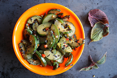 Hunan pan-fried cucumber and red perilla