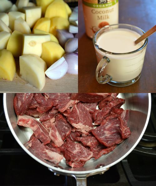 Thai beef curry collage