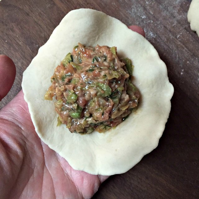 Panfried pork pie placed