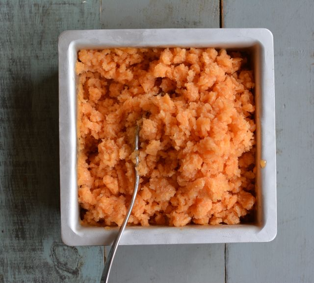 Peach granita-scraping