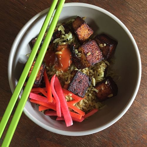 Pan-seared-tofu-rice bowl