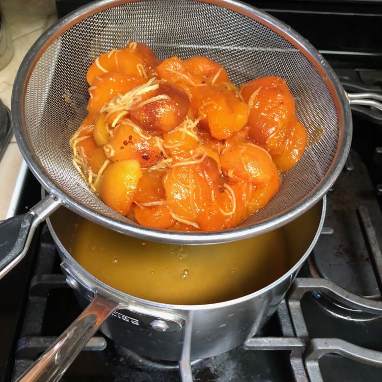 apricot ginger jam draining