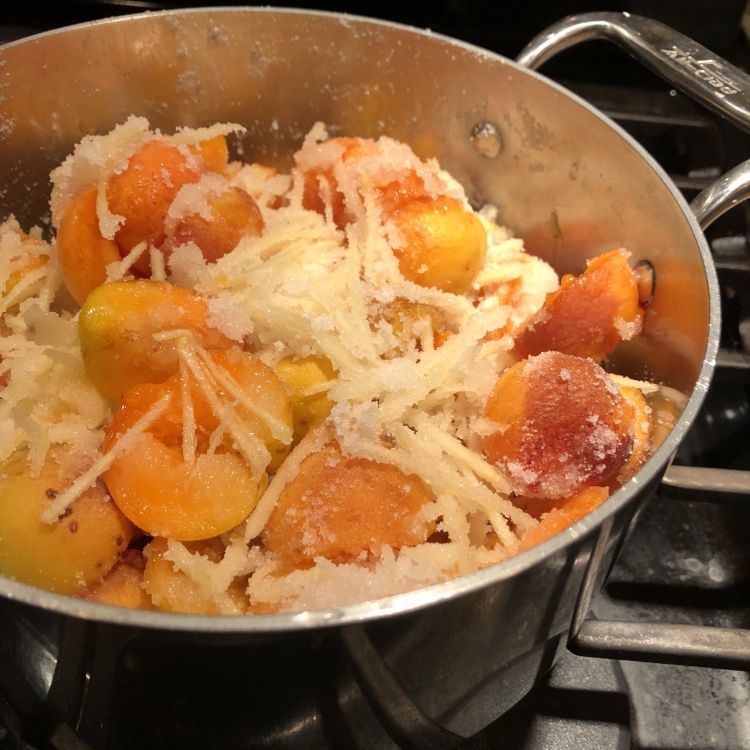 apricot ginger jam macerating