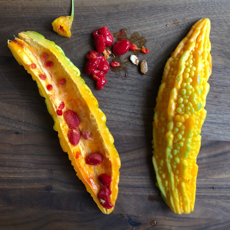 Okinawan bitter melon, tofu, and pork scramble