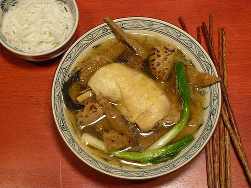 Bamboo and chicken noodle soup