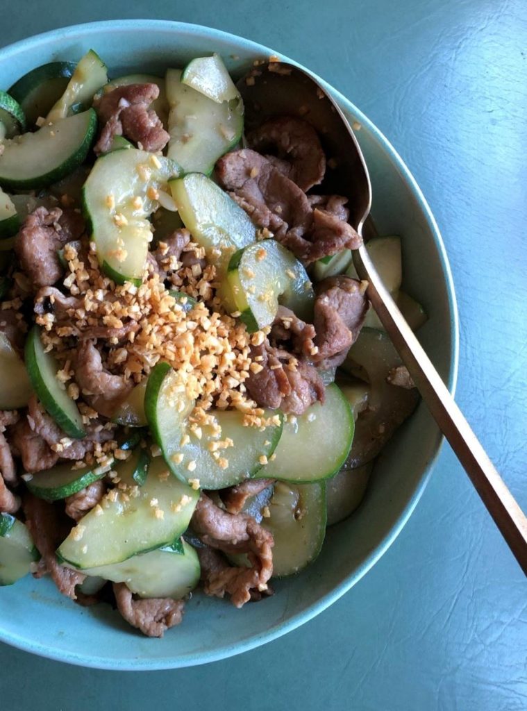 cucumber pork garlic stir-fry