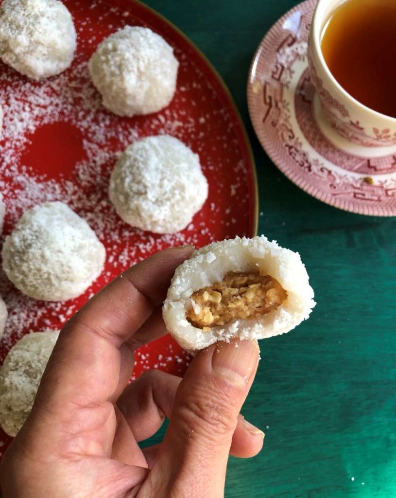 coconut mochi peanut balls tall-