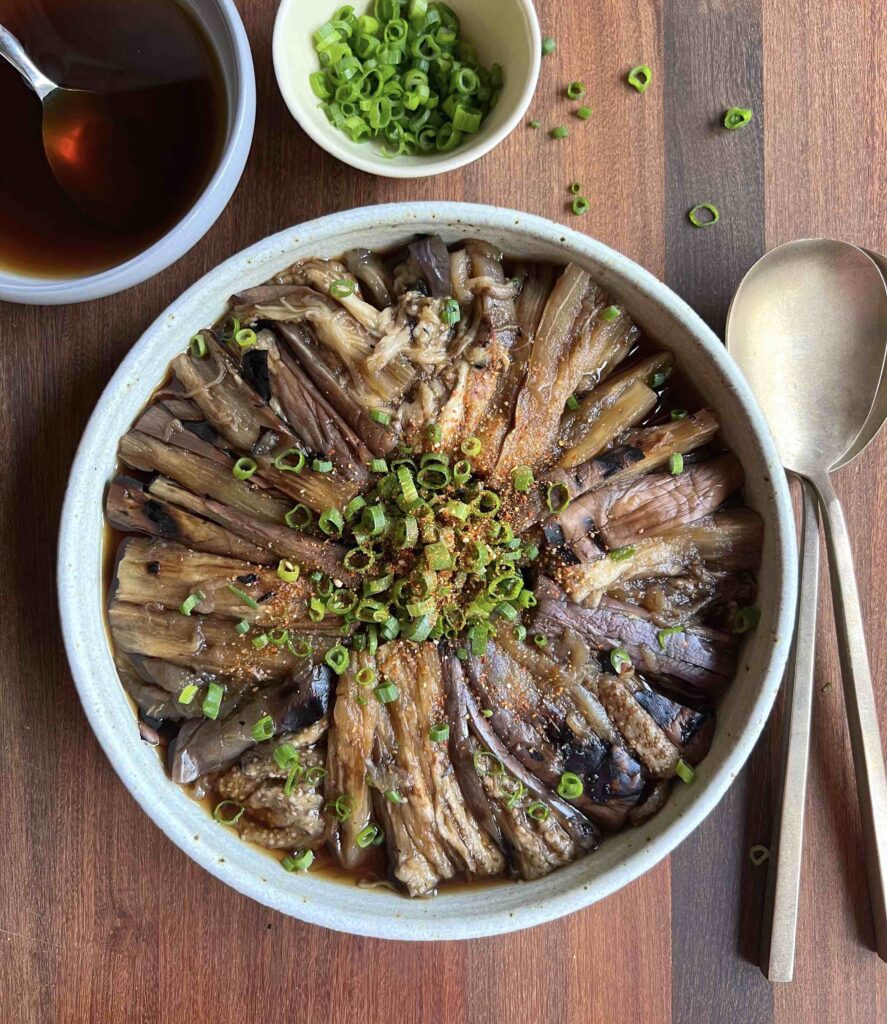 dashi soaked eggplant tall